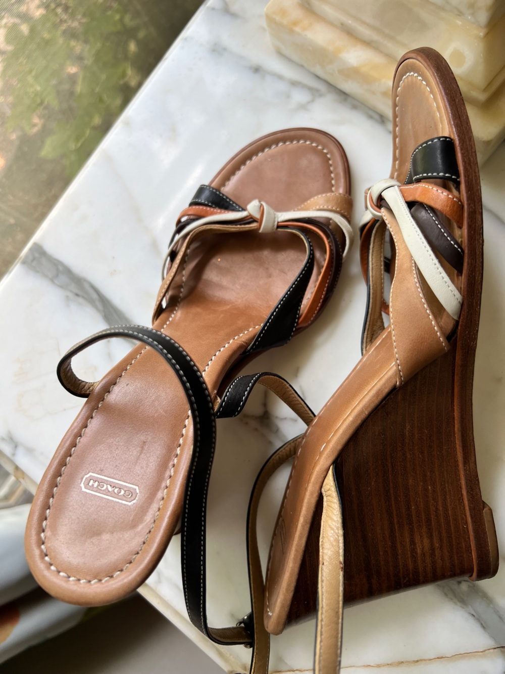 Coach Trista Tri-color Leather Wedge Sandals Size 7 1/2